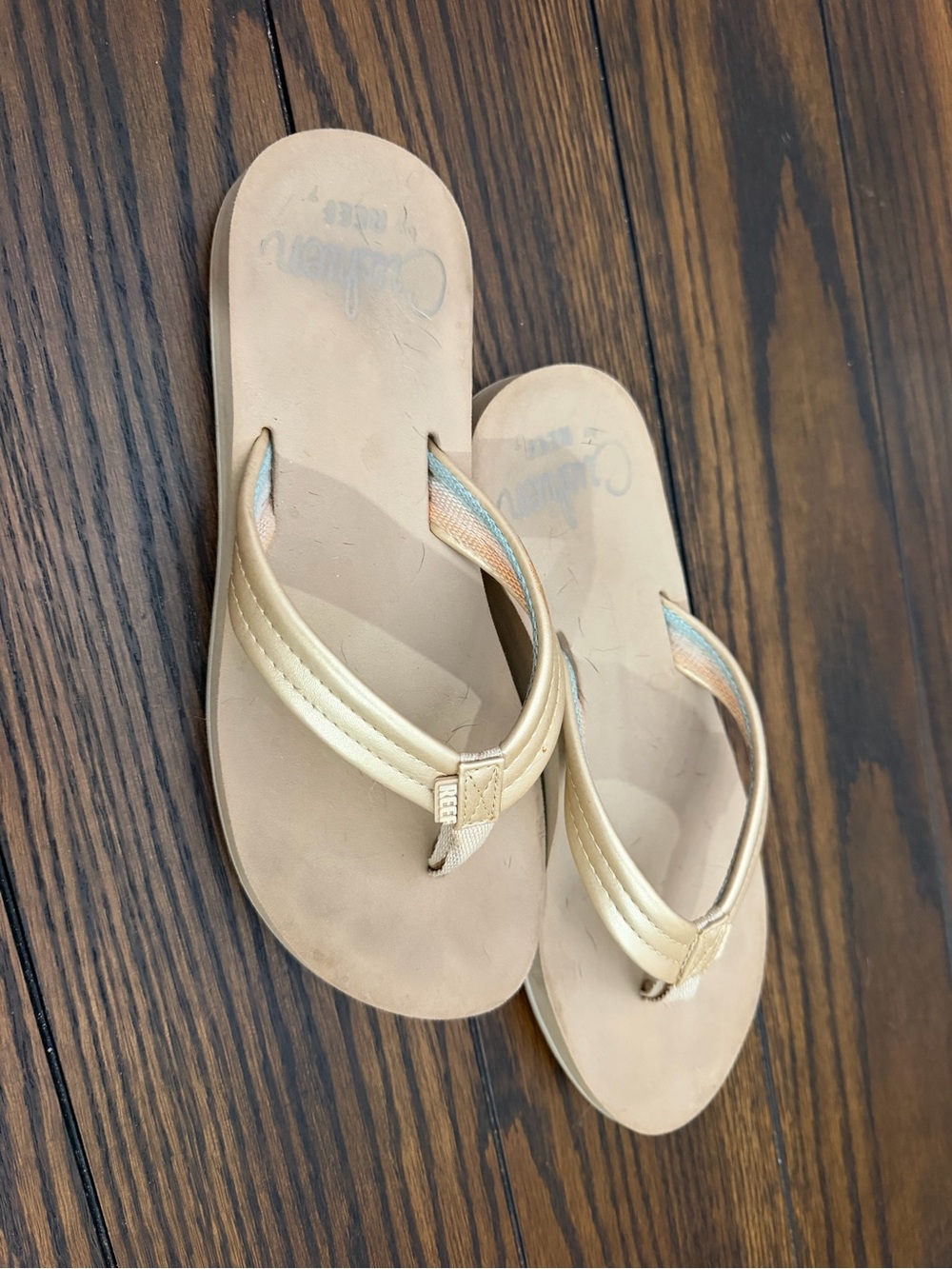 Reef Women's Metallic Gold Flip Flop Sandals with Pastel Accent